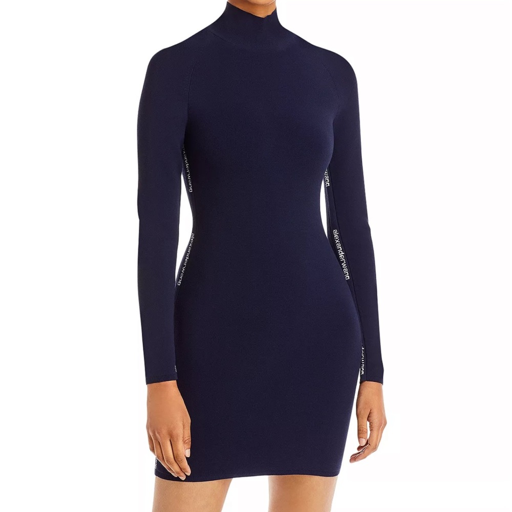 ALEXANDER WANG _ LOGO STRIPE TURTLENECK DRESS